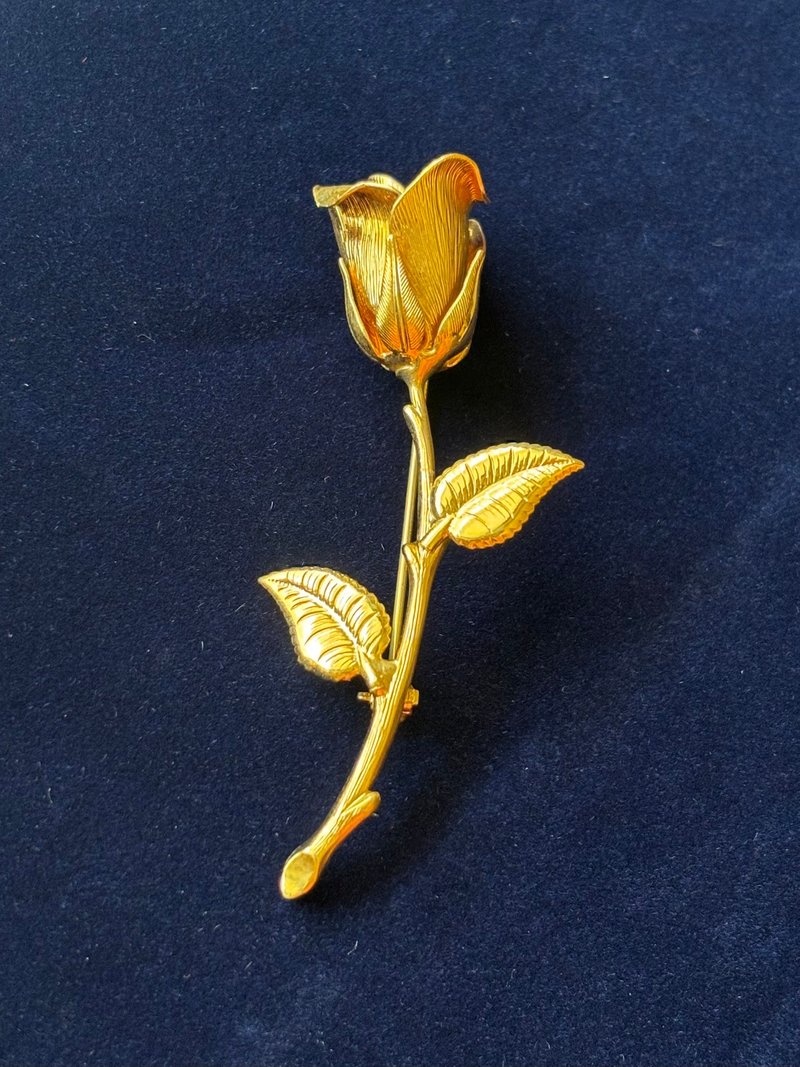 金色玫瑰古董胸针无印记 - 胸针 - 其他金属 金色