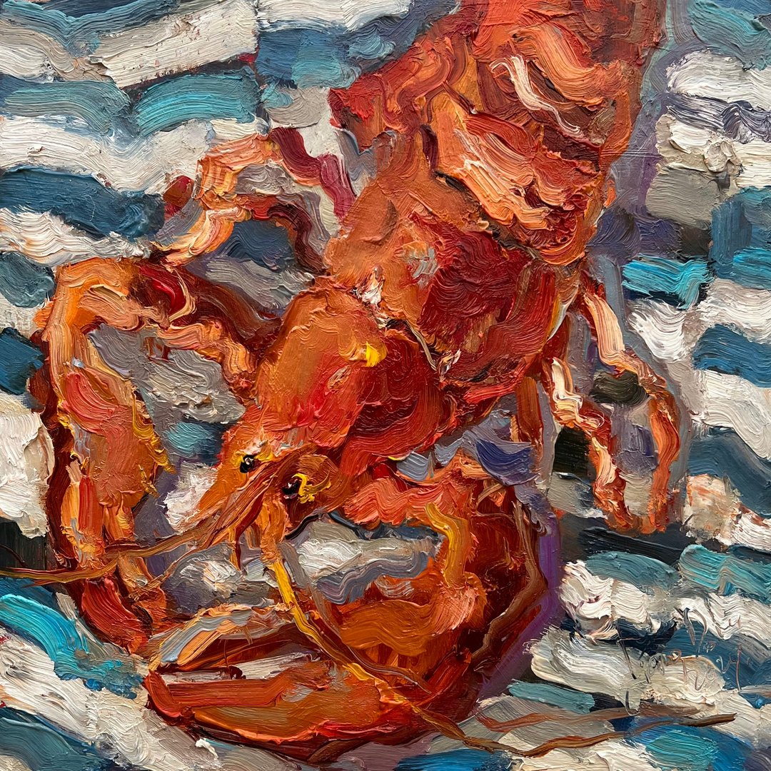 龙虾画龙虾原创艺术厚涂画半抽象 - 墙贴/壁贴 - 棉 橘色
