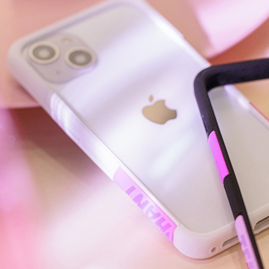 送品牌挂绳 iPhone 14 /15 系列 EPI 水波纹抗污防摔手机壳-白紫 - 手机壳/手机套 - 塑料 紫色