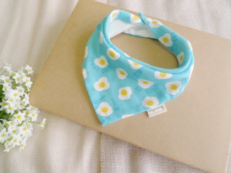 宝宝三角口水巾--美味荷包蛋(蓝) - 围嘴/口水巾 - 棉．麻 蓝色
