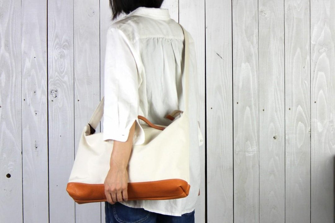 nomad / generated Kurashiki canvas x leather shoulder bag - 手提包/手提袋 - 棉 绿色