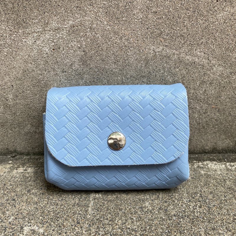 真皮牛皮缤纷零卡包-浅蓝编织 钱包 零钱包 卡包 交换礼物 情人节 - 皮夹/钱包 - 真皮 蓝色