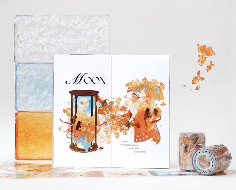 夏橘凛冽蓝  PET 琉璃光 人物 和紙膠帶   10米卷 - 纸胶带 - 其他材质 多色