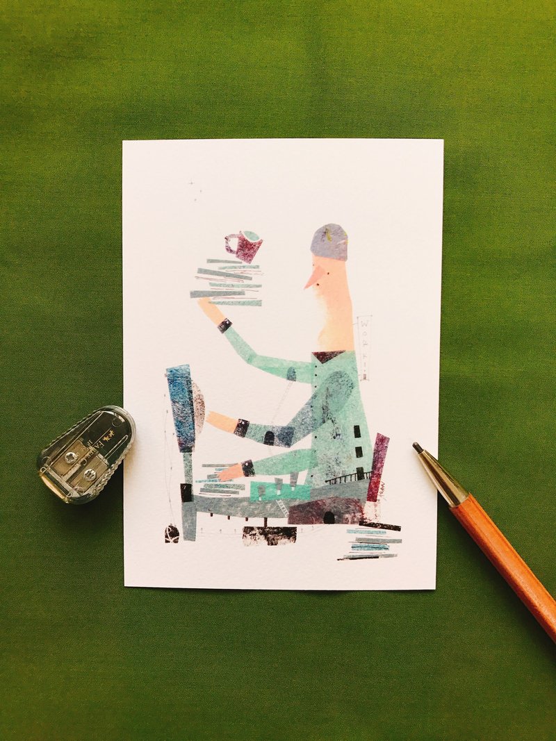 工作中明信片 - 卡片/明信片 - 纸 蓝色