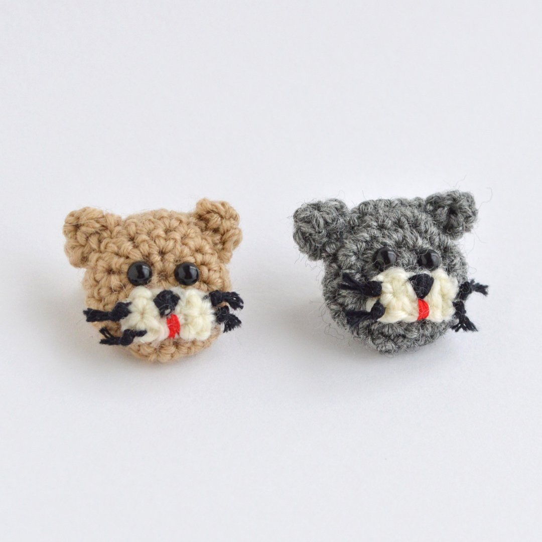 小猫Amigurumi胸针套装灰色和米色 - 胸针 - 其他材质 灰色