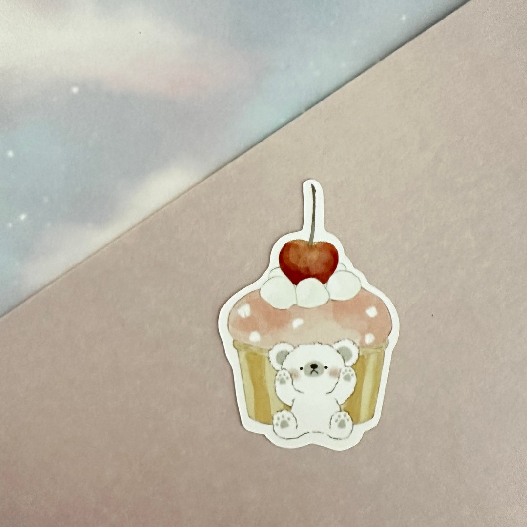 北极熊与樱桃杯子蛋糕贴纸 - 贴纸 - 纸 