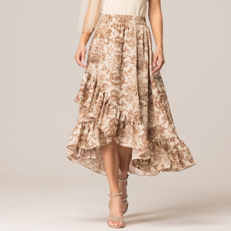 宫廷手绘不规则下摆裙  咖 (短) - 裙子 - 聚酯纤维 咖啡色