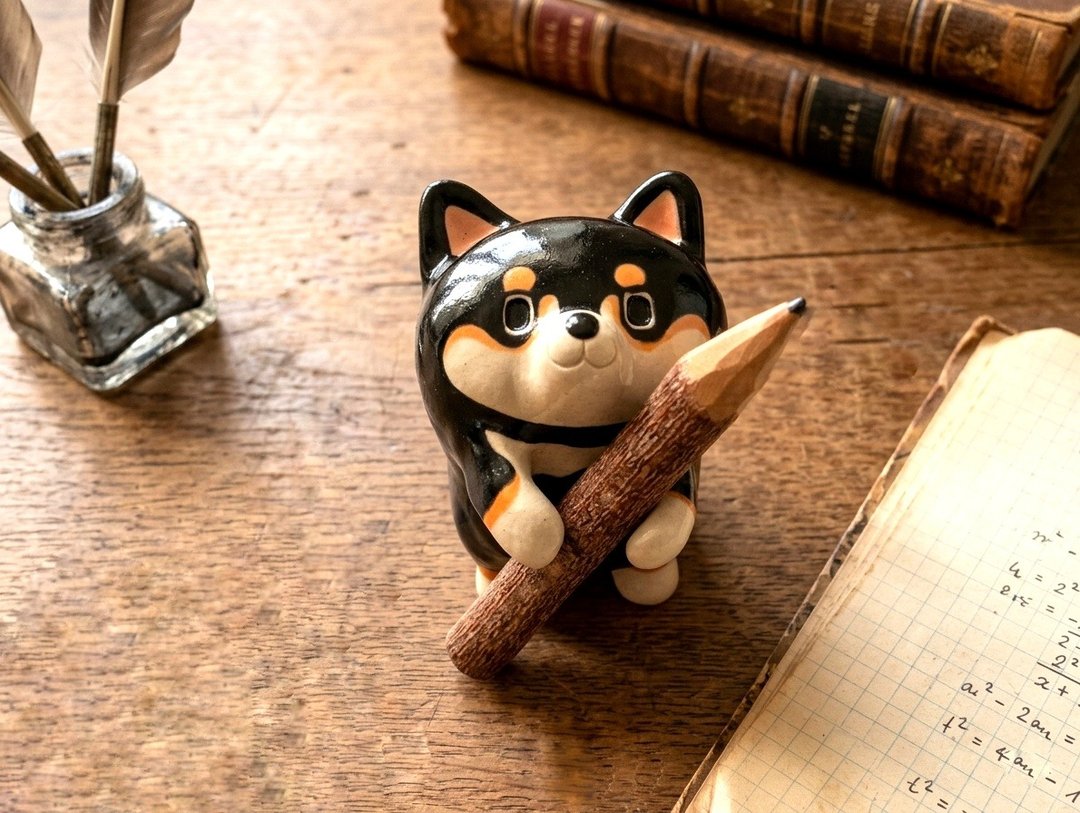 手作黑柴犬笔筒 日本陶瓷摆饰 - 摆饰 - 陶 黑色