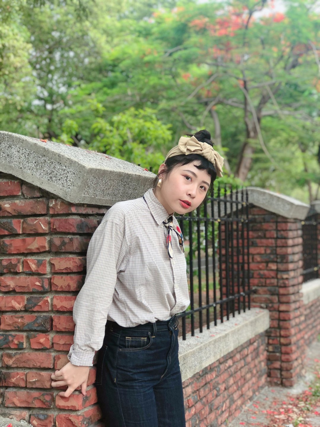 单纯的美好 杏色 双层/ 大蝴蝶扭结发带 ggoomstudio - 发带/发箍 - 棉 卡其色