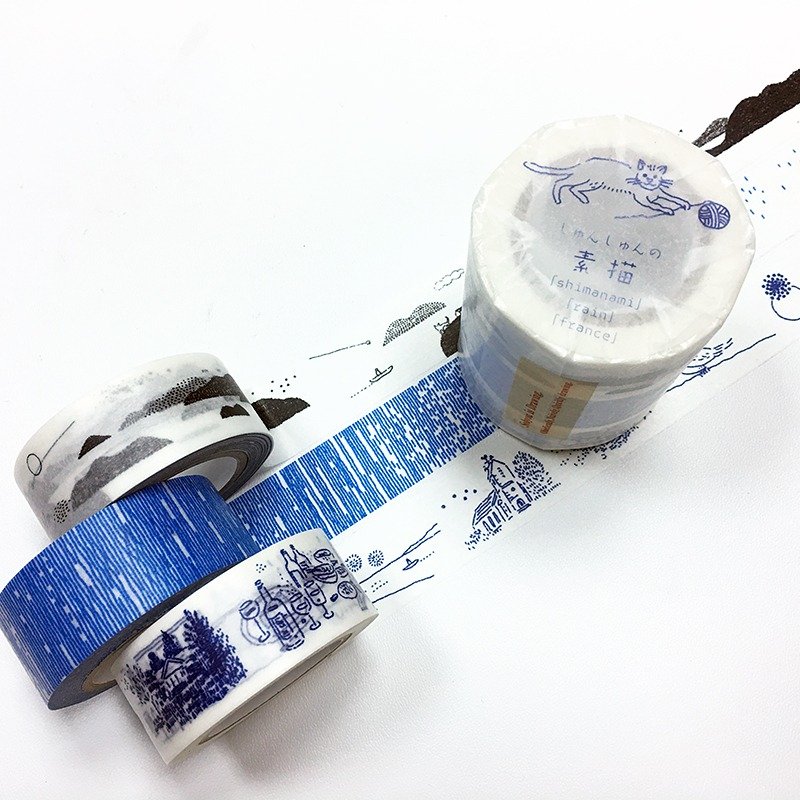 仓敷意匠 x shun shun 素描和纸胶带【3入组 (23203-01)】 - 纸胶带 - 纸 蓝色