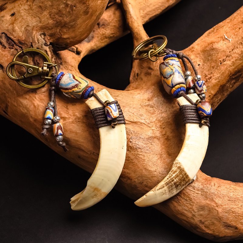 【原风艺站】头目山猪獠牙钥匙圈 | 原住民 族服 台湾印象 - 钥匙链/钥匙包 - 其他材质 咖啡色