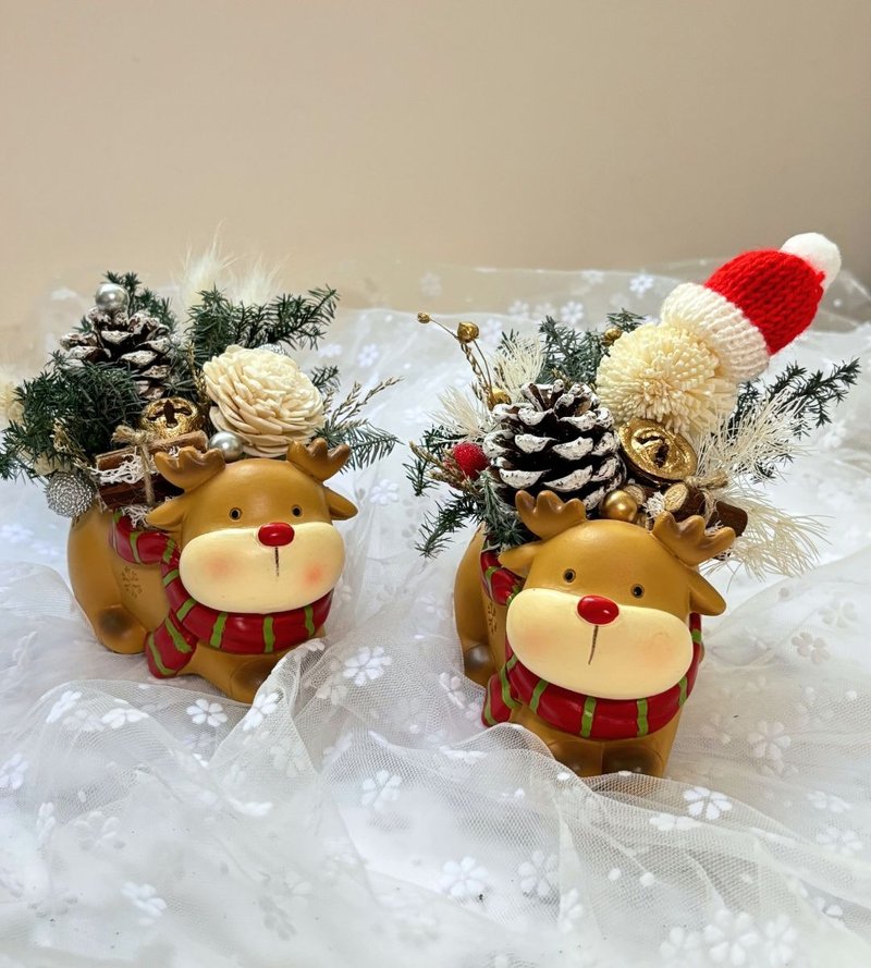 愈心花艺| 圣诞麋鹿扩香小桌花-手作材料包 动手做/圣诞礼物 - 植栽 - 植物．花 