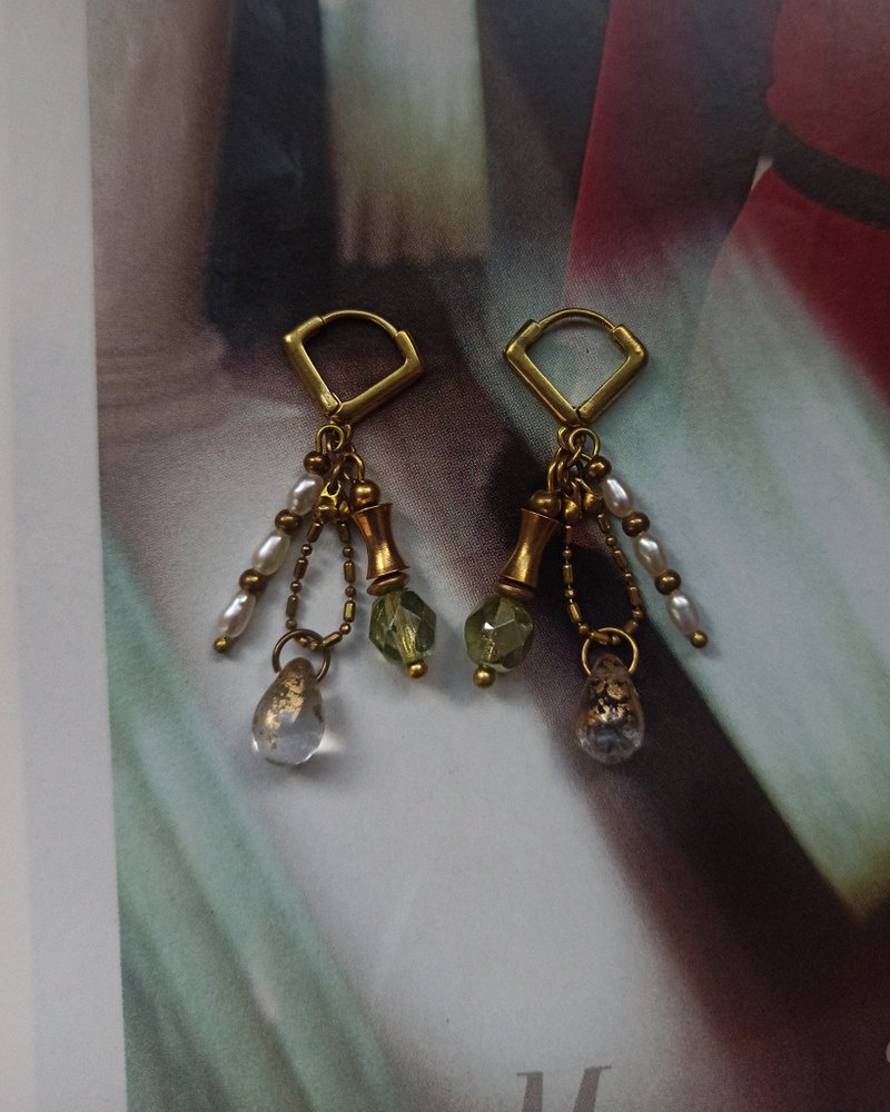 【多宝】铜圈耳环 进口珠 珍珠 - 耳环/耳夹 - 铜/黄铜 多色