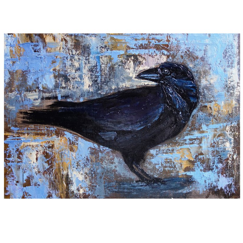 Crow Painting Oil Black Bird Original Art Animal Artwork Raven Canvas Art - 海报/装饰画/版画 - 其他材质 多色