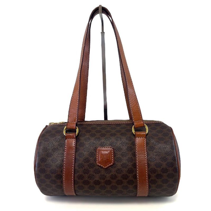 正品 CELINE 迷你波士顿包 手提包 马卡龙图案 PVC 皮革 棕色 M94 古董 二手 - 手提包/手提袋 - 其他材质 咖啡色