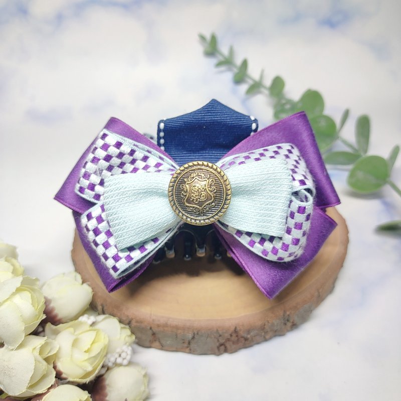 紫色棉格普普风-鲨鱼夹香蕉夹弹簧夹 - 发饰 - 棉．麻 紫色