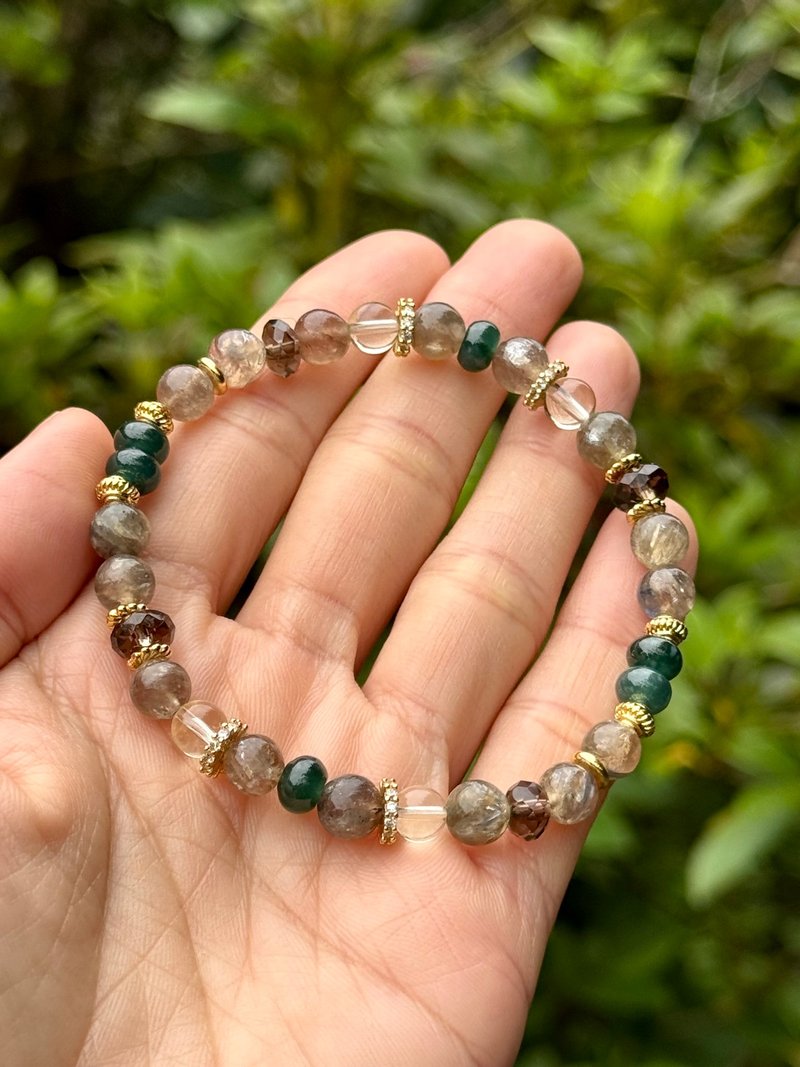 青璇龙影 龙鳞蓝晶 蓝水翡翠 DIY手链 茶水晶 绿水晶 共生蓝晶石 - 手链/手环 - 水晶 绿色