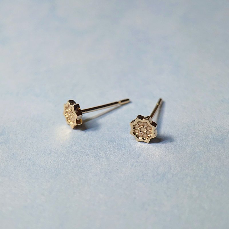 14K 纯金 摩洛哥花砖 Zellige 花纹八角星 耳钉 - 耳环/耳夹 - 贵金属 金色