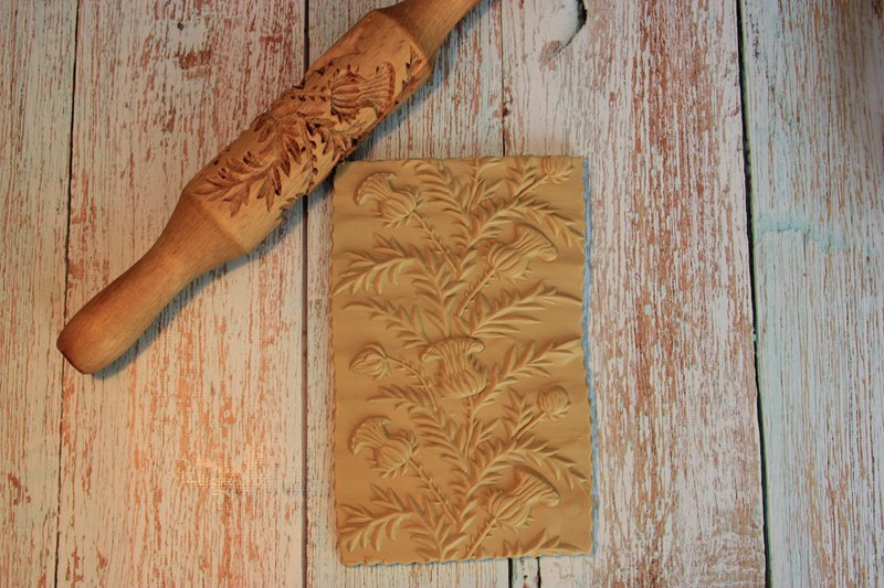 Rolling pin cookies Thistle textured patterns baking tools ,embossed rolling pin - 厨房家电 - 木头 咖啡色