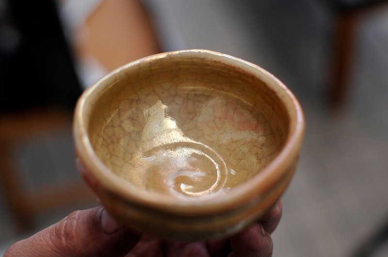 2 件套 ・金色夕阳清酒杯 ・日本茶杯 ・扇形 ・窑炉变形 3 级 - 茶具/茶杯 - 陶 橘色