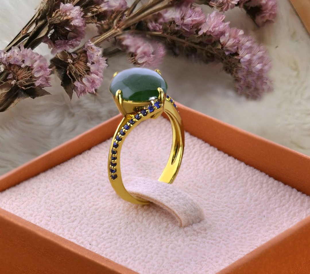 Jade Gemstones Silver Ring, Green Stone 925 Silver Ring, Green Jade Ring, - 戒指 - 其他金属 