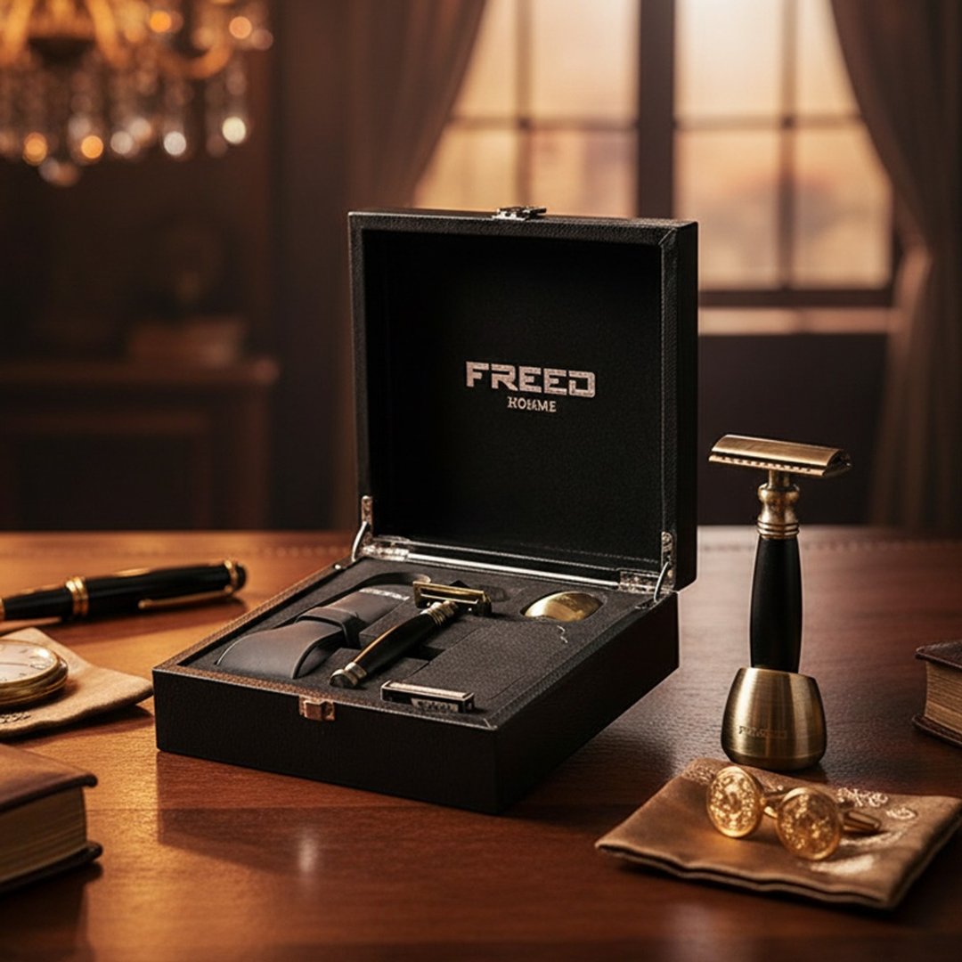 【FREED】古铜系列尊爵四件组双刃式刮胡刀礼盒 - 极致黑 520 礼物 - 男性清洁护肤品 - 其他金属 黑色