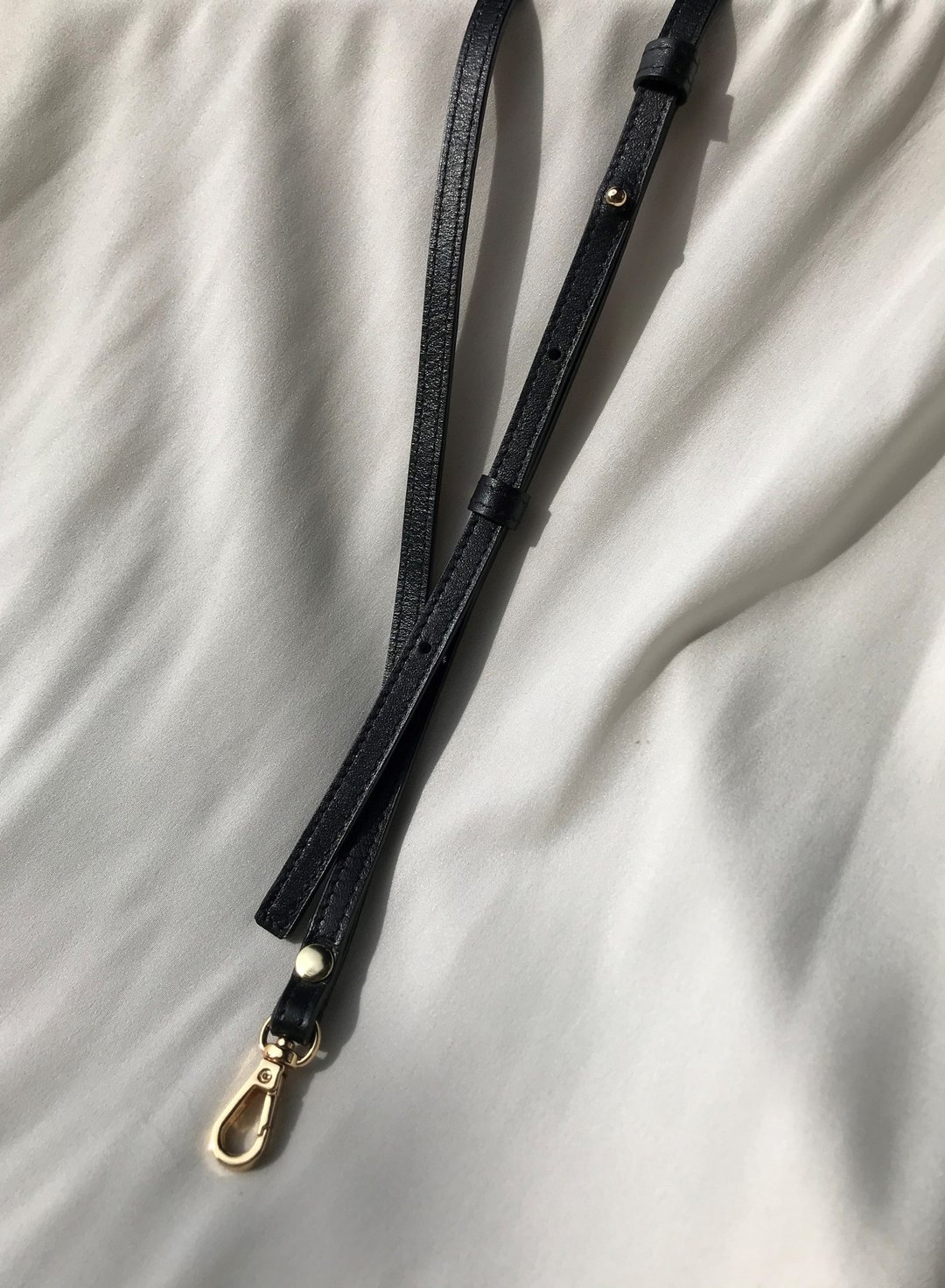 皮革颈挂绳 手机颈挂绳 Adjustable Leather Lanyard Black Gold - 证件套/卡套 - 真皮 黑色