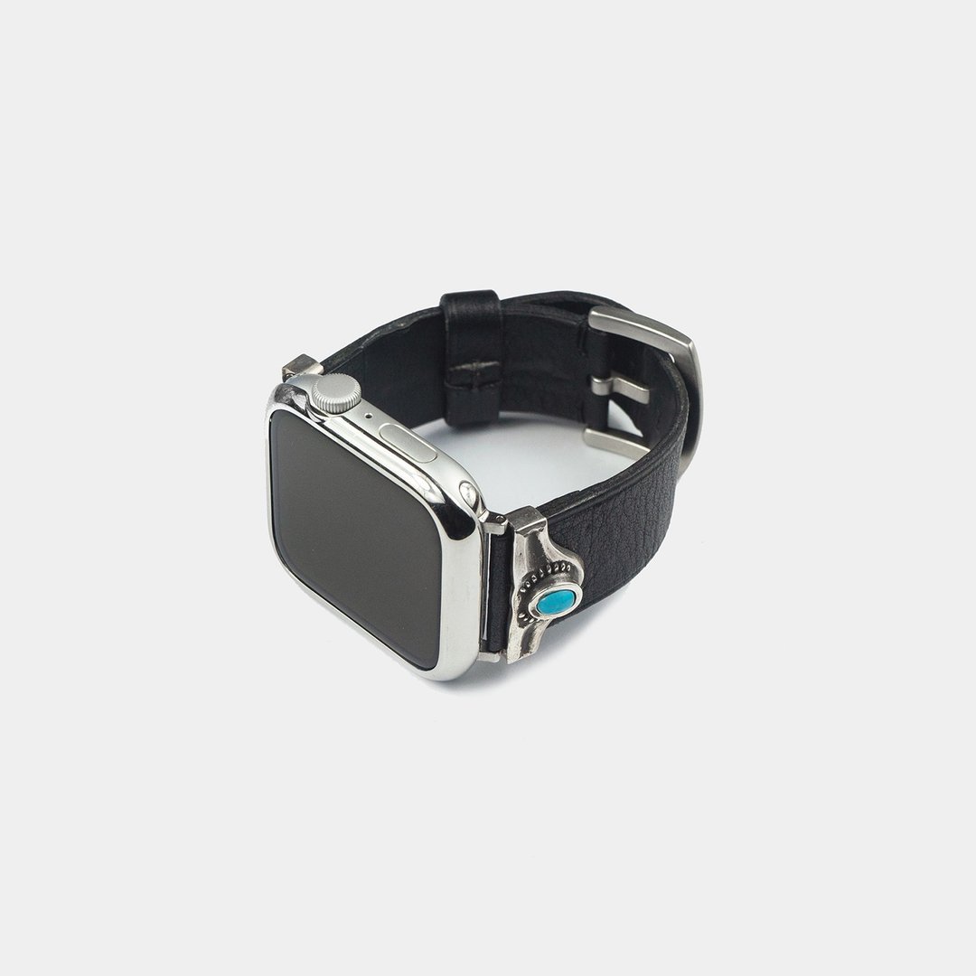 Classic Fit Apple Watch Strap with Turquoise - 表带 - 真皮 黑色