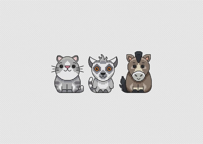动物设置十字绣图案；可爱的动物刺绣；针绣 - 手工艺教程/工具书 - 其他材质 