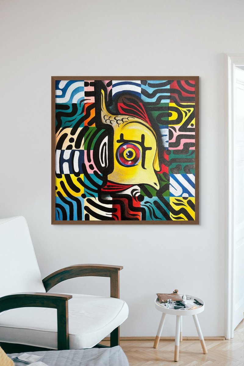 抽像多彩鱼油画客厅墙壁画 - 墙贴/壁贴 - 棉．麻 多色