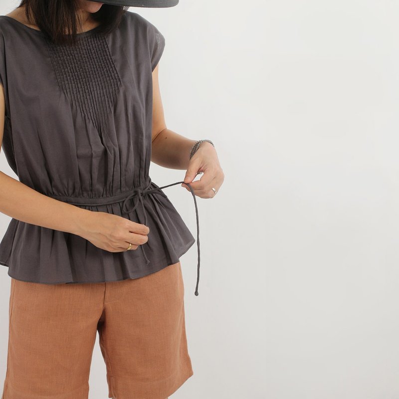 棉质短袖上衣，灰色，深灰色 - 女装上衣 - 棉．麻 灰色