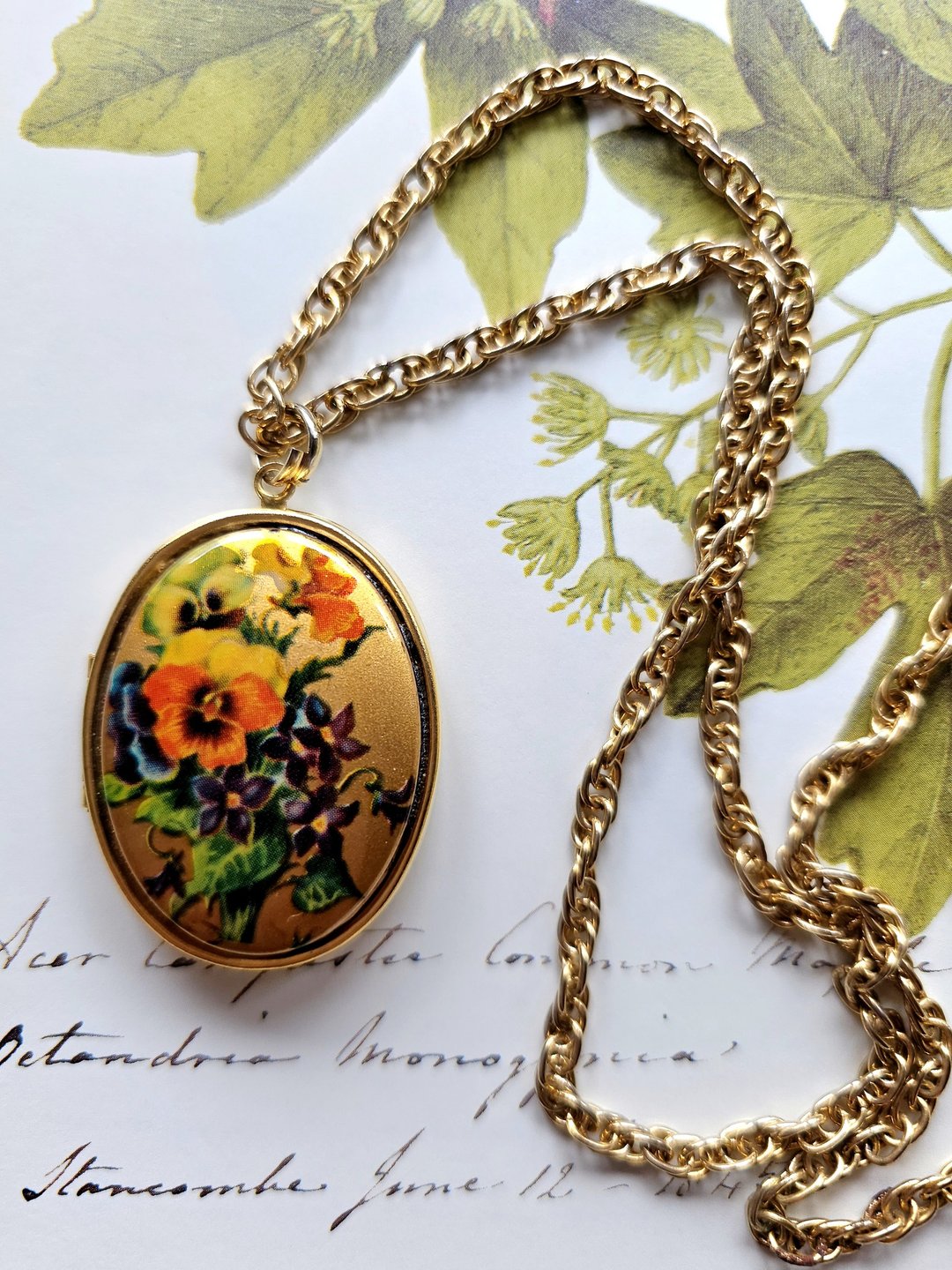 复古金优雅花卉LOCKET螺旋项链/长链/vintage美国西洋古董饰品 - 长链 - 其他金属 