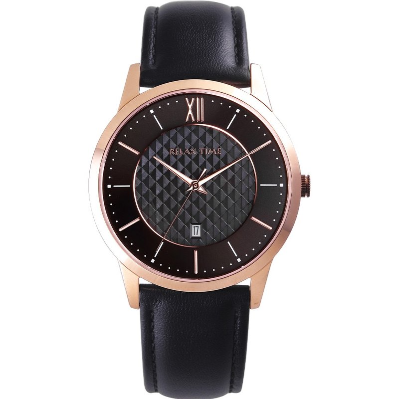 RELAX TIME 石英款 立体格纹时尚男表 -白×黑 (RT-118-1M) 42mm - 男表/中性表 - 不锈钢 黑色