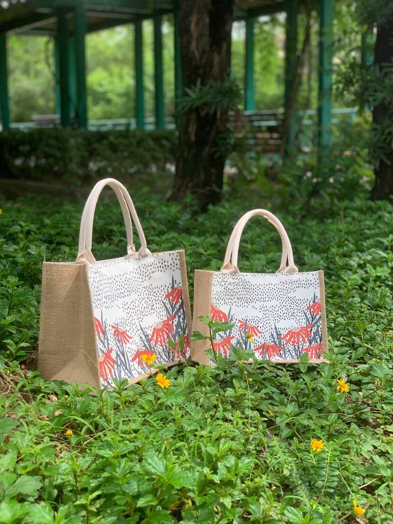 雨中花/大方包/麻布袋/沙滩袋/返学袋 - 手提包/手提袋 - 棉．麻 红色