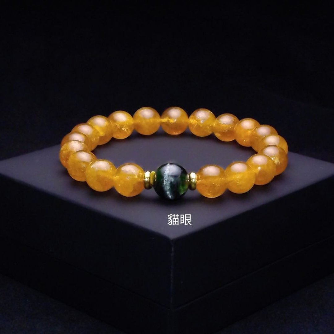 绿猫眼碧玺11.5mm 黄碧玺10mm 财富手链 QBR-00111 - 手链/手环 - 水晶 