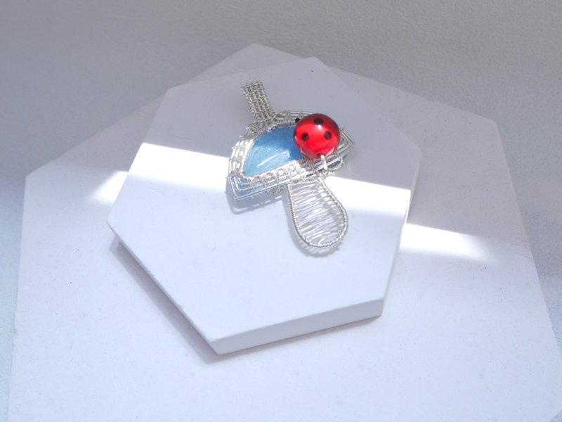 海蓝宝蘑菇吊咀颈链 - 项链 - 纯银 