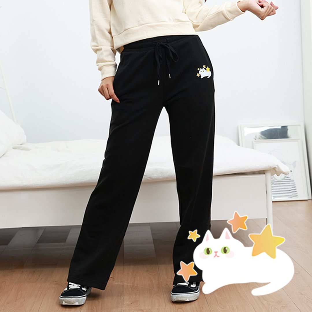 【ELASTI X 点点猫联名】 休闲系列-绑带休闲裤 - 女装长裤 - 聚酯纤维 
