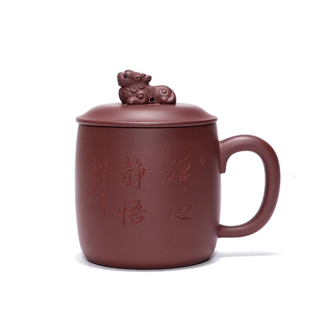 送礼紫砂壶茶壶茶杯 送禮禮物 貔貅盖杯 宜兴紫砂杯盖杯杯子 禮品 - 茶具/茶杯 - 陶 咖啡色