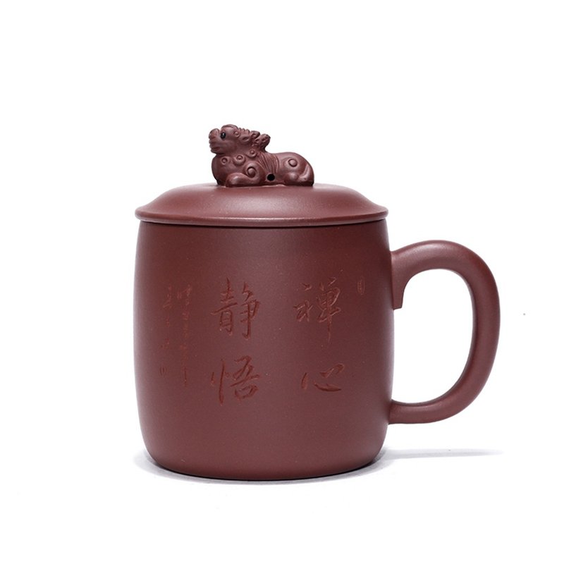 送礼紫砂壶茶壶茶杯 送禮禮物 貔貅盖杯 宜兴紫砂杯盖杯杯子 禮品 - 茶具/茶杯 - 陶 咖啡色