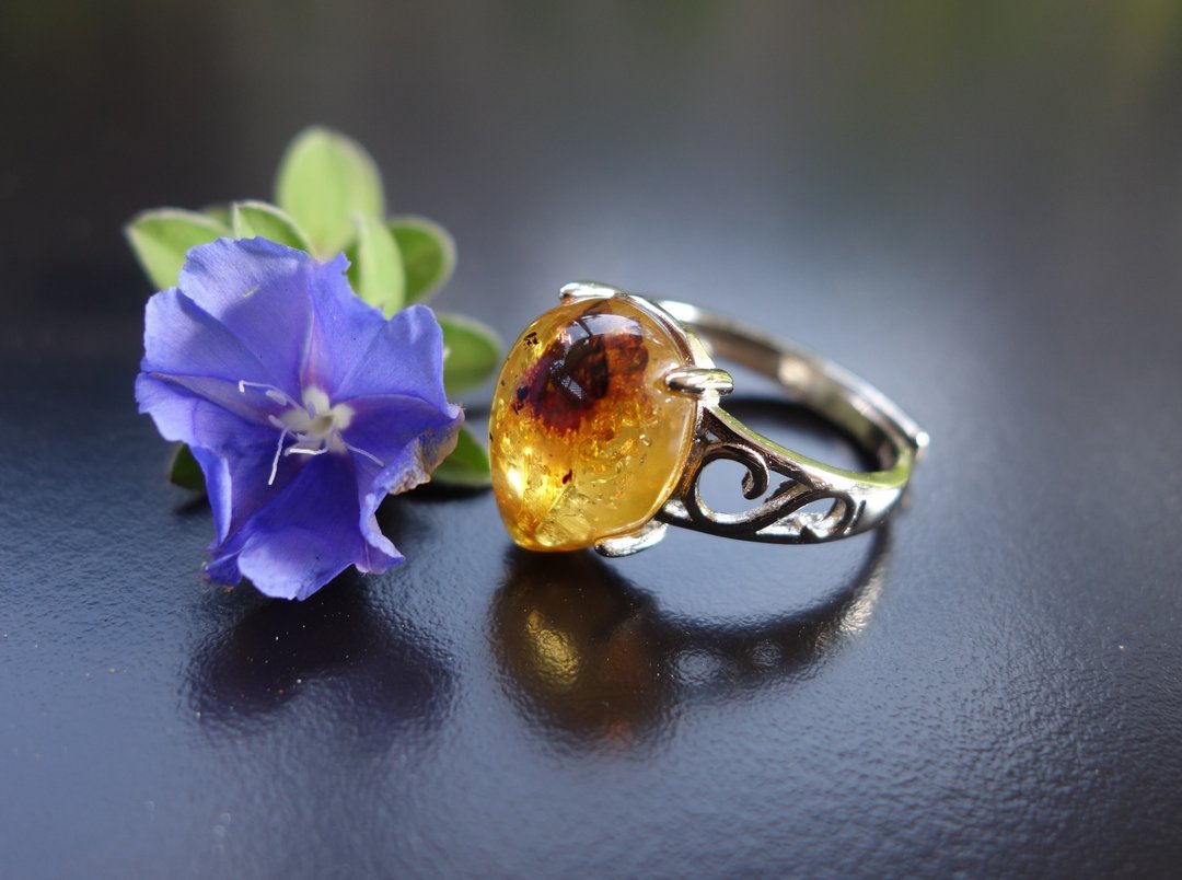 Amber 琥珀 天然波罗的海金珀 戒指2.74克 植物珀 非二代琥珀 - 戒指 - 半宝石 黄色