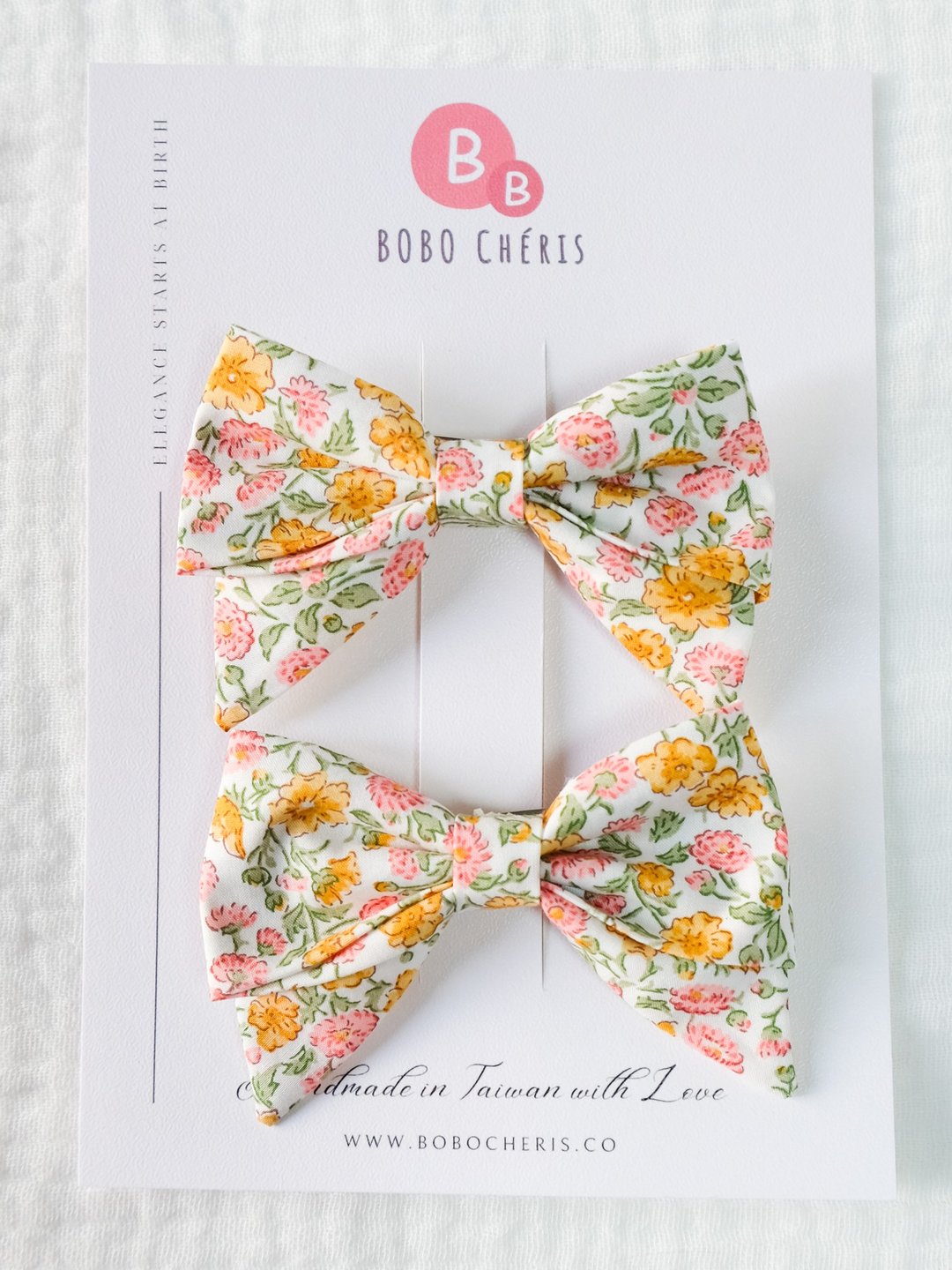 英国LIBERTY FABRICS蝴蝶结手工儿童发夹(1组2入) - Freja Daisy - 婴儿帽/发带 - 棉 橘色