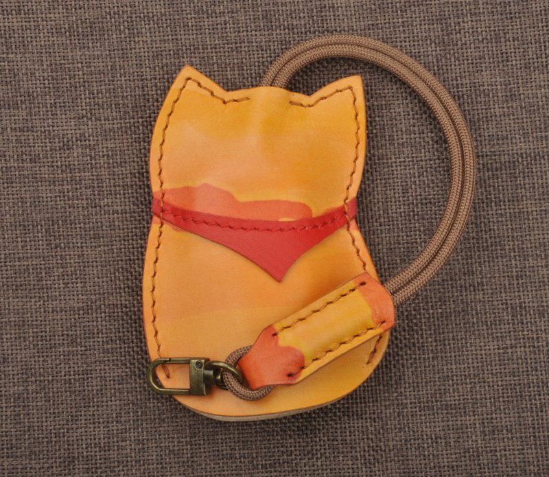 猫咪牛皮 汽车钥匙包 家用钥匙套  免费印制英文大写字母 生肖  星座 - 钥匙链/钥匙包 - 真皮 