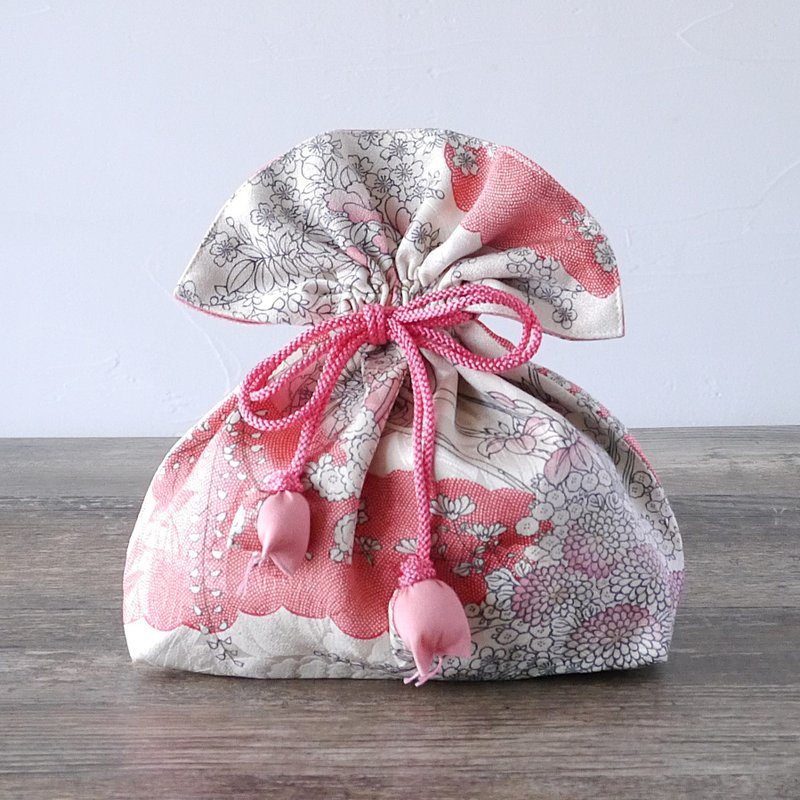 和服 束口袋 带来幸福的 FUGURO 满载吉祥 中尺寸 - 化妆包/杂物包 - 棉．麻 粉红色