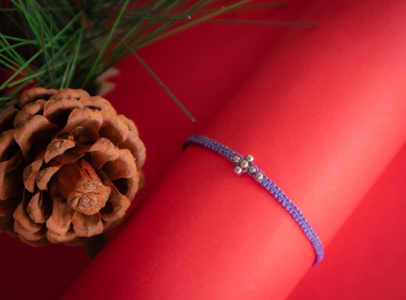 925纯银十字架2mm小圆珠手工编 幸运手环-PURPLE - 手链/手环 - 纯银 紫色