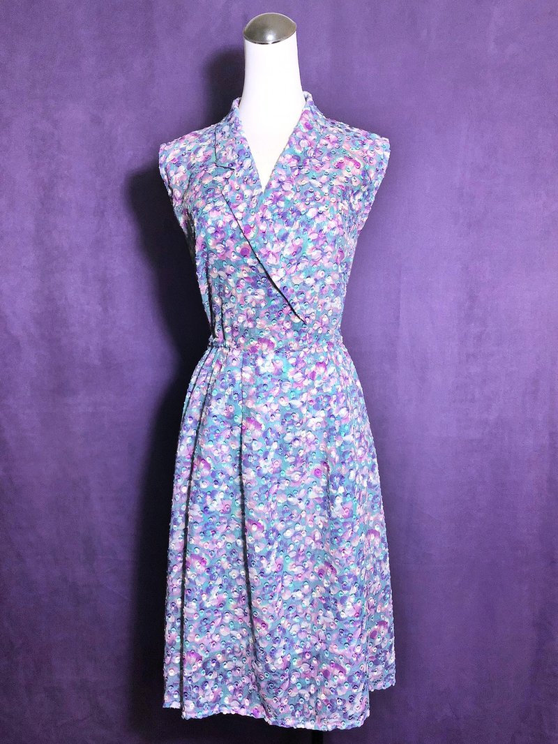 粉彩织纹无袖古着洋装/ 国外带回 VINTAGE - 洋装/连衣裙 - 聚酯纤维 粉红色