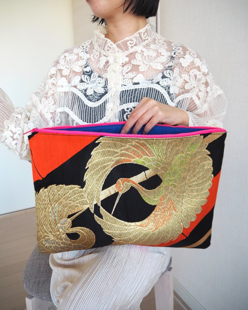 【独一无二】和服织带×帆布电脑包 手拿包 日式现代 个性 缤纷 织带改造 和服改造 - 电脑包 - 丝．绢 黑色