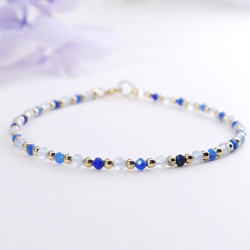 蓝晶石 海蓝宝 美国14KGF 极细天然石手链 I增进沟 - 手链/手环 - 水晶 