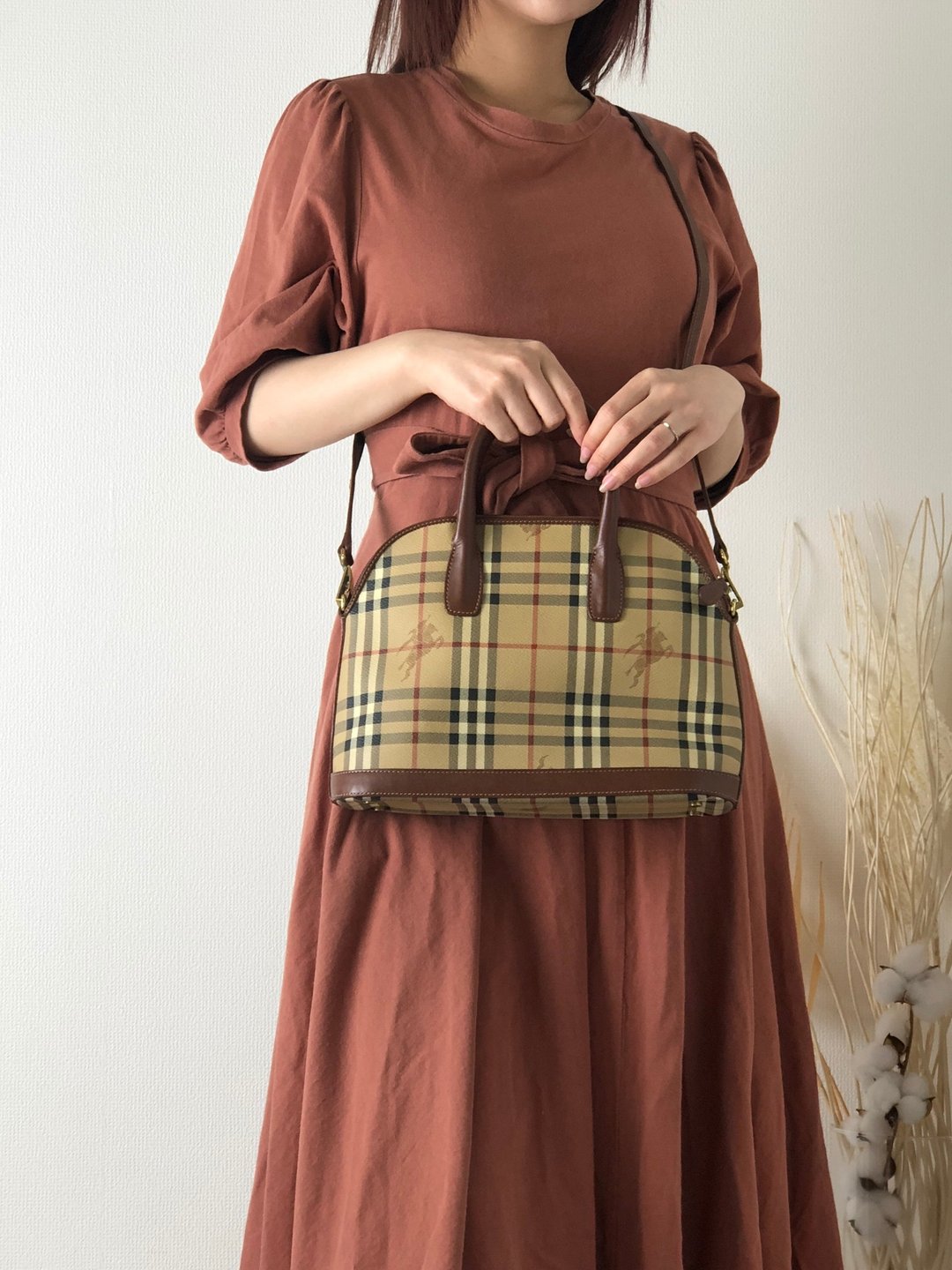 【日本直运，名牌二手包装】BURBERRY 经典格纹 Bugaddi 2way 单肩包 米色复古 n6y8kp - 侧背包/斜挎包 - 真皮 咖啡色