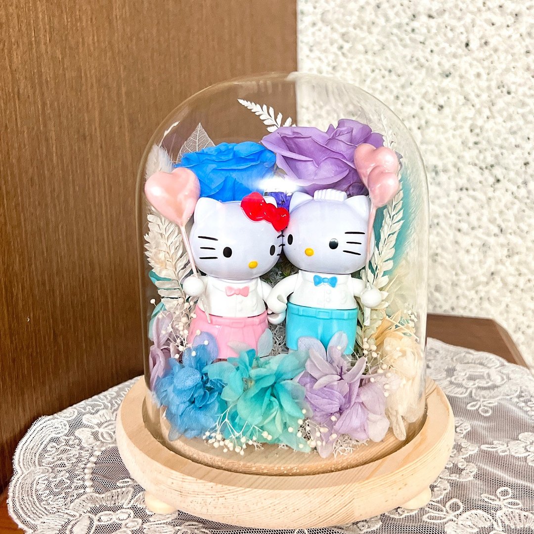 Hello Kitty/Dear Daniel/永生花/夜灯/柱型/玻璃盅/玻璃罩 - 干燥花/捧花 - 植物．花 多色