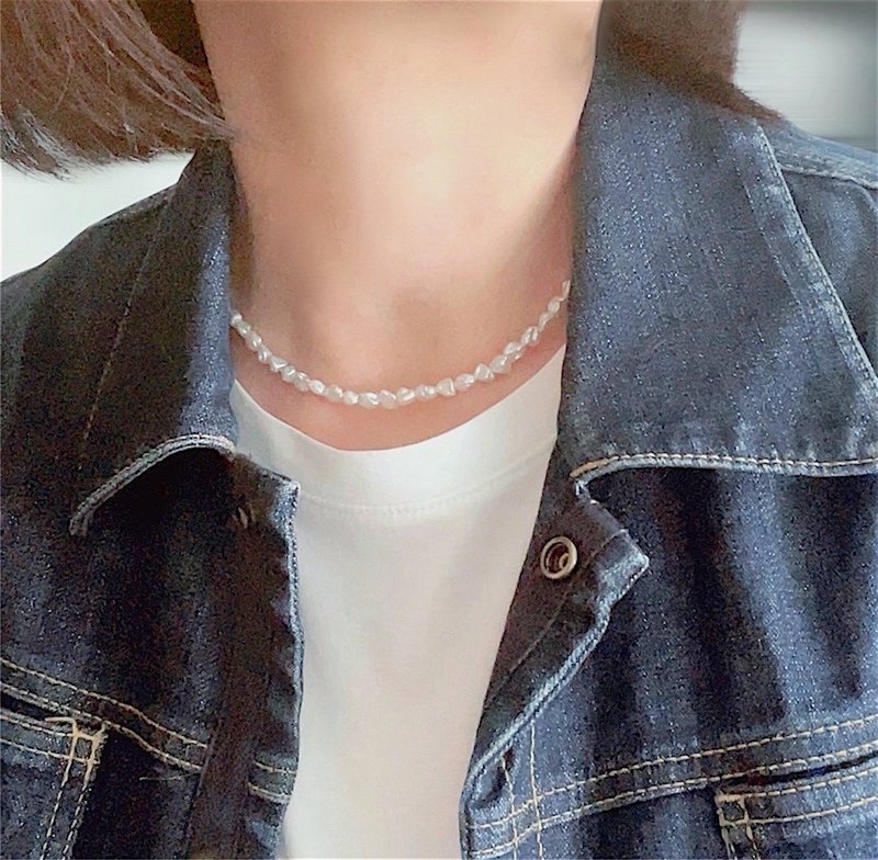 低调双色 小石造型 淡水不规则珍珠颈链 - 颈链 - 珍珠 银色